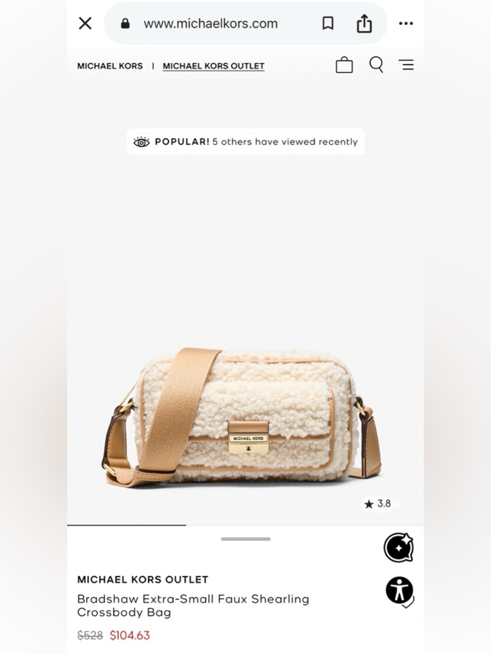 Michael Kors Bradshaw extra-Small crossbody purse faux shearling in peanut color
